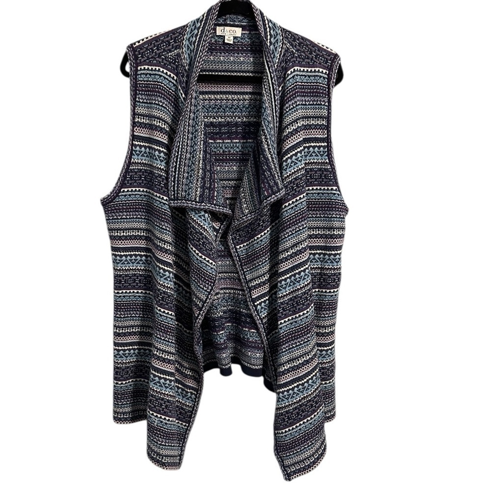 D & Co Fair Isle‎ Drape Front Sweater Vest Womens 2X Open Front Cottagecore